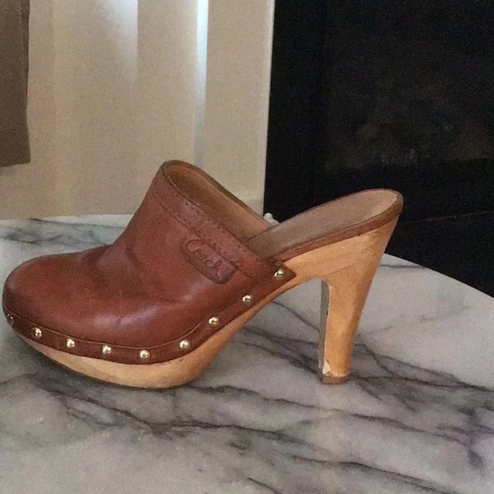 Coach Tan Leather Studded Mule Clogs